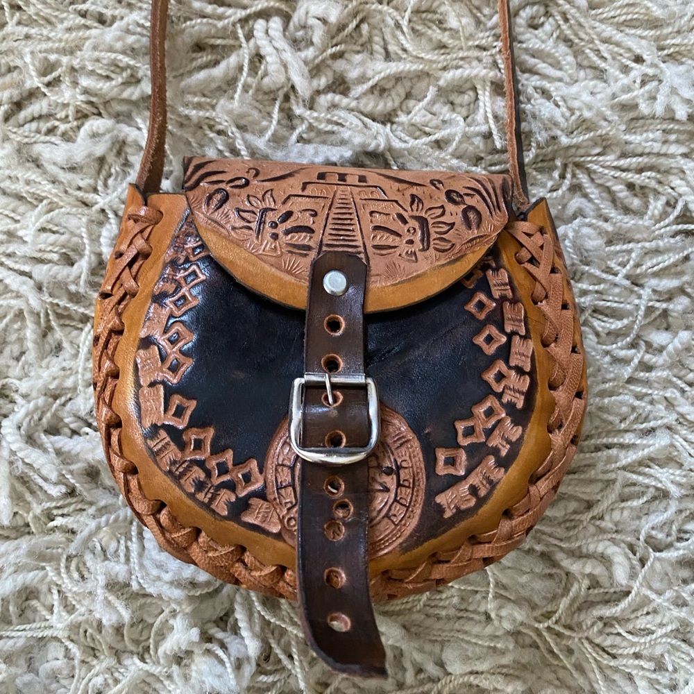 Mexican leather small bag, handmade, vintage